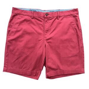 Chaps Men's Saltwater Red Bermuda Chino Flat‎ Front Slash Pockets Shorts Size 38